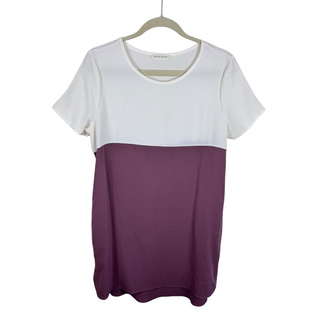 Stevie Hender White Purple Mauve Short Sleeve Light Mini Shift Dress Pockets L